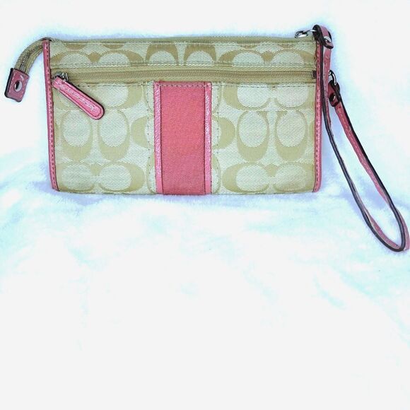 Coach Signature C Coral and Khaki Wallet - Picture 2 of 11